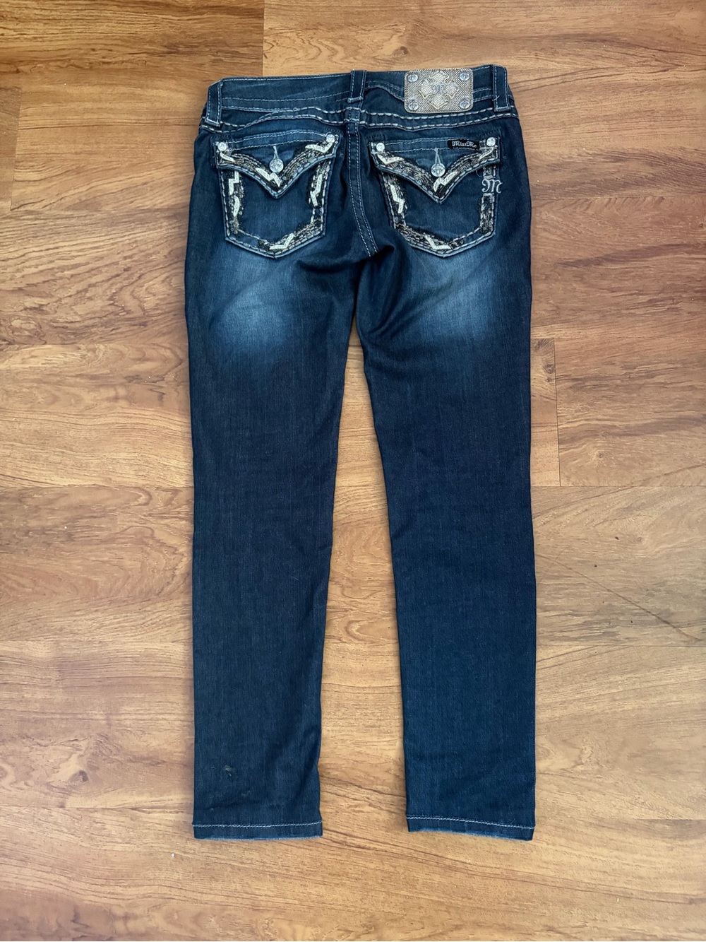 Miss Me Dark Blue Embellished Ankle Jeans